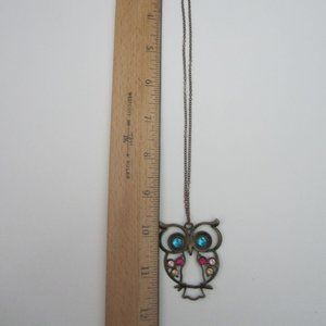 VINTAGE Rhinestone Embellished Owl Necklace